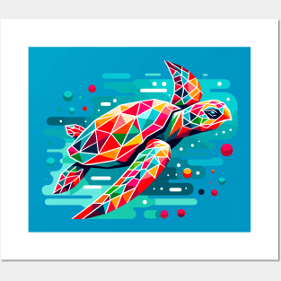 Ocean Prism - Colorful Geometric Sea Turtle Posters and Art